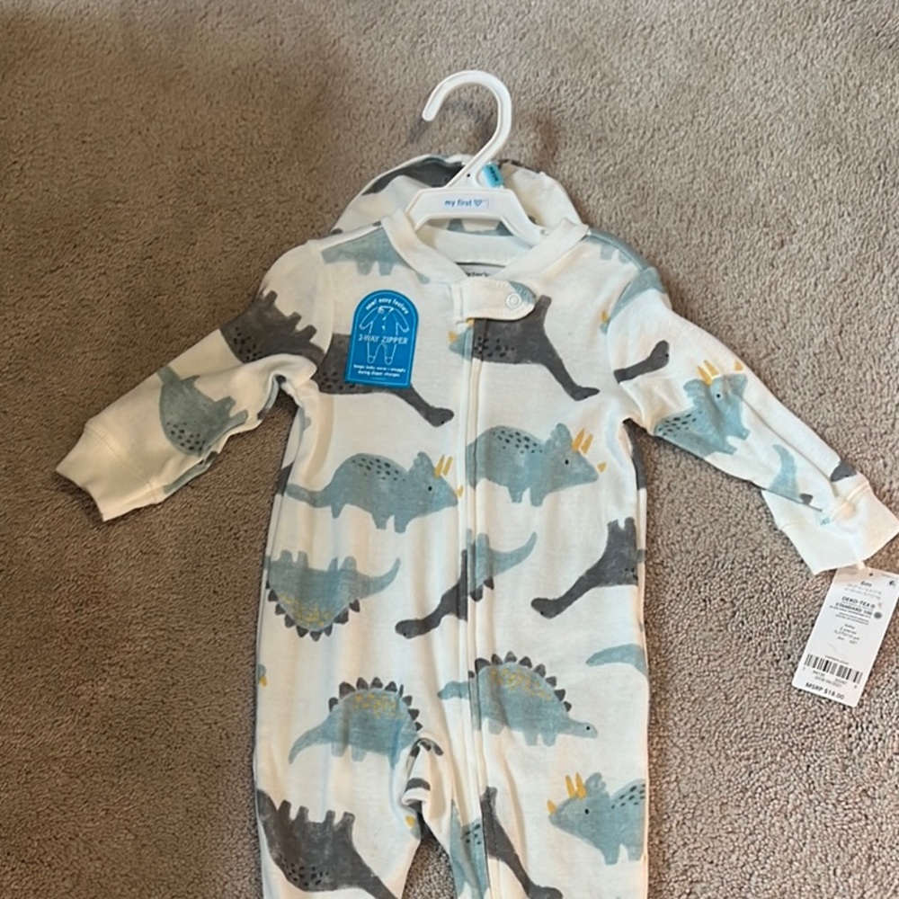 Carter's Dinosaur Print Footie - White and Gray